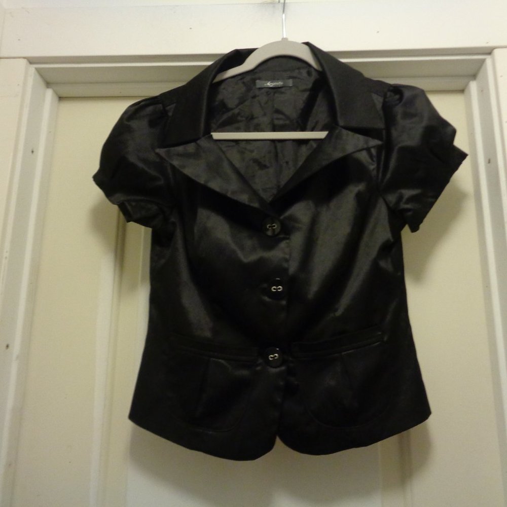 TRENDING GOTH STEAMPUNK EDWARDIAN BLACK SATIN BLOUSE TALLA G